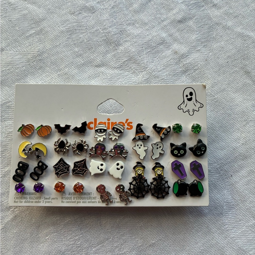 Claire's Halloween Stud Earring Set - Black, White, Orange, Purple, Green